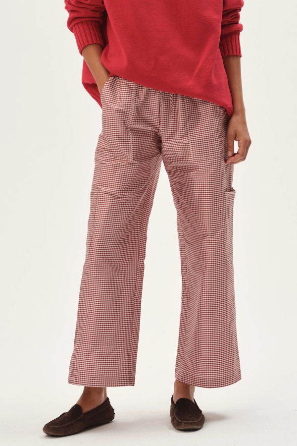 Donni. Gingham Taffeta Cargo Pant - Bell Pepper