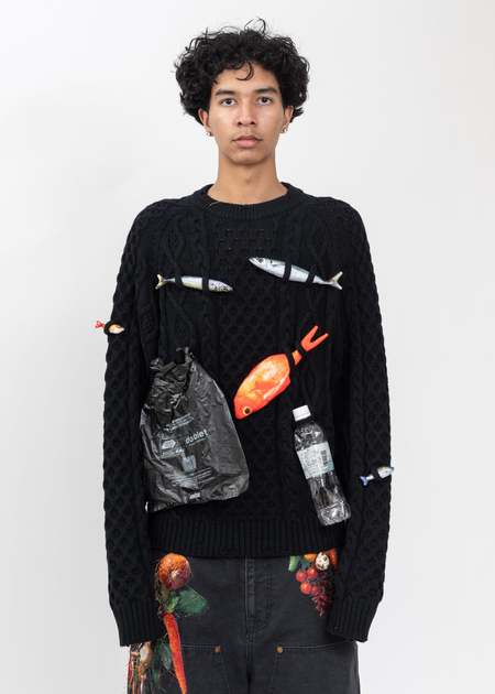 Doublet Recycled Wool Stripe Knit - Black/Red | Garmentory