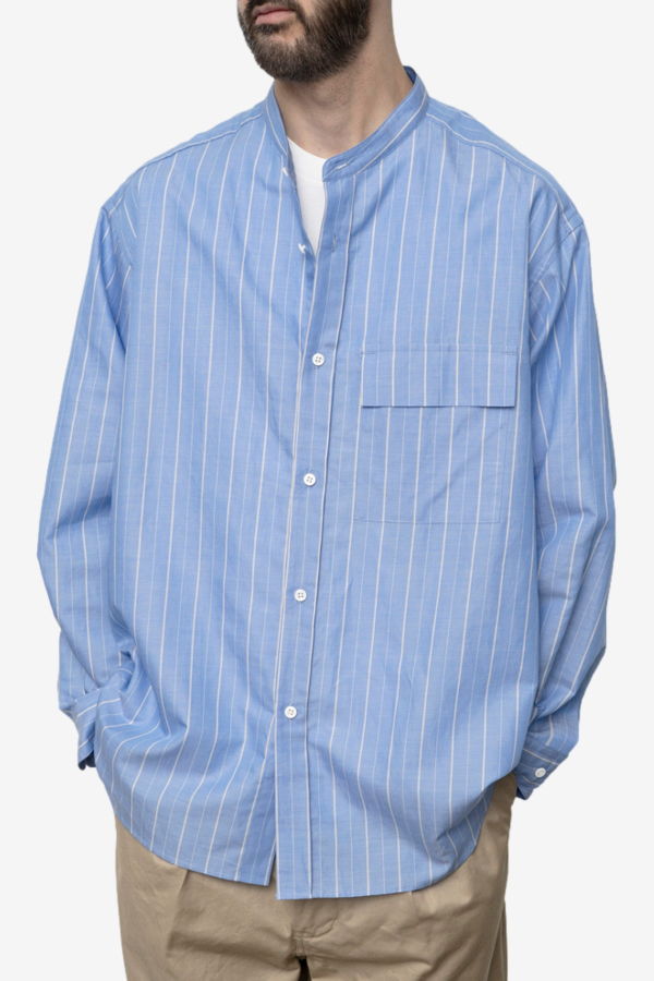 Still By Hand Cotton/Ramie Band Collar Shirt