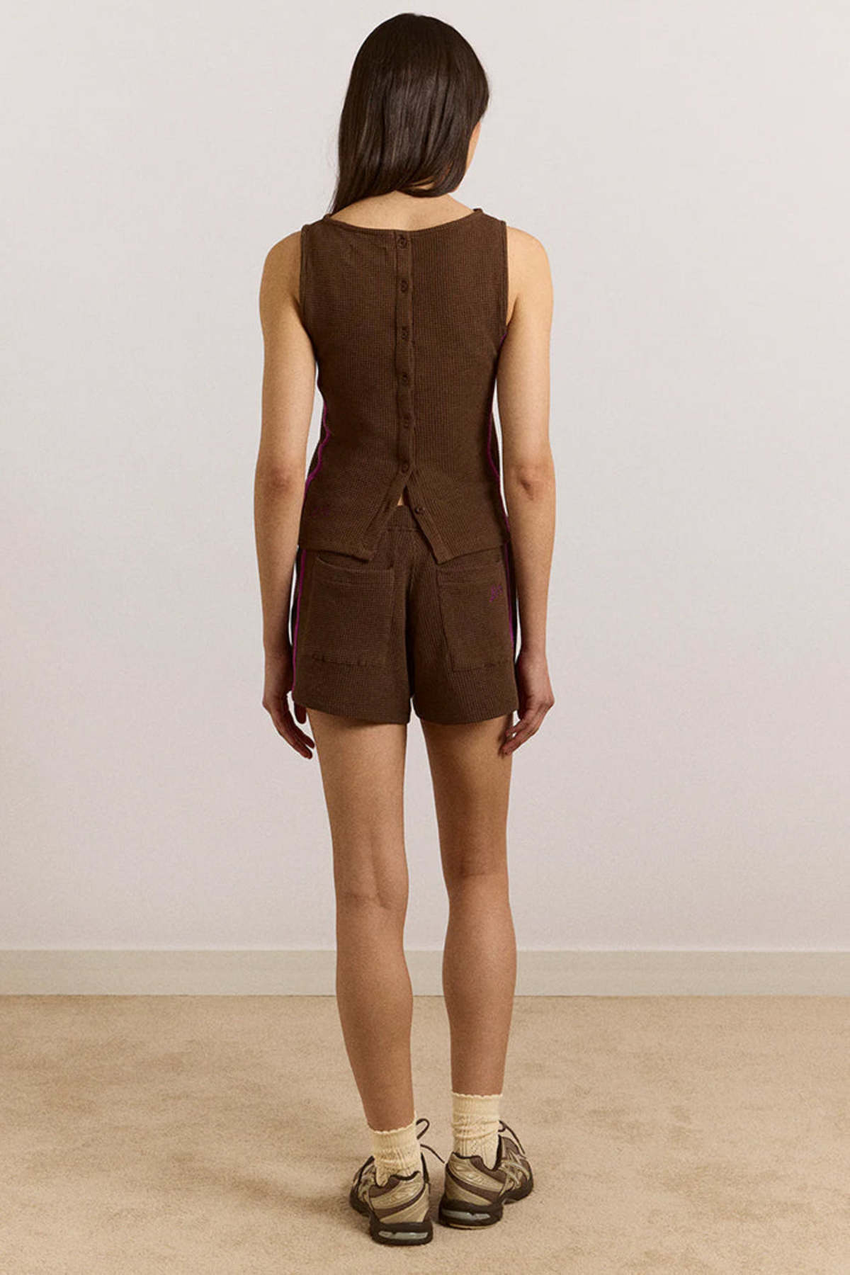 DAMSON MADDER Rylee Waffle Short - Burgundy - Image 6 of 6