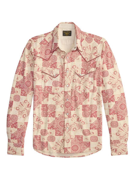 RRL Western-Print Cotton-Linen Camp Shirt - Red/Tan | Garmentory