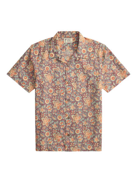RRL Western Print Cotton Linen Camp Shirt - Red/Tan | Garmentory