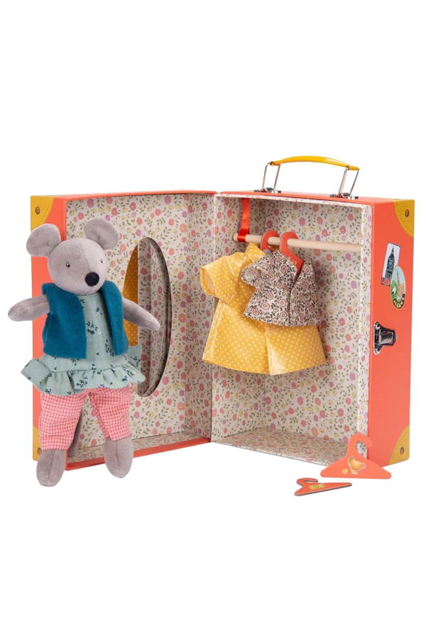 Moulin Roty Grande Famille Nini's Little Wardrobe Suitcase Doll Set - Multicolour