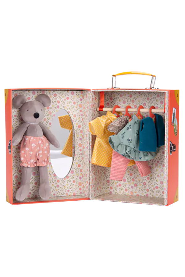 Moulin Roty Grande Famille Nini's Little Wardrobe Suitcase Doll Set - Multicolour