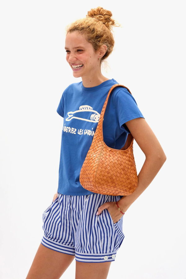 Clare V. Petit Bando Medium Woven Diagonal Shoulder Bag