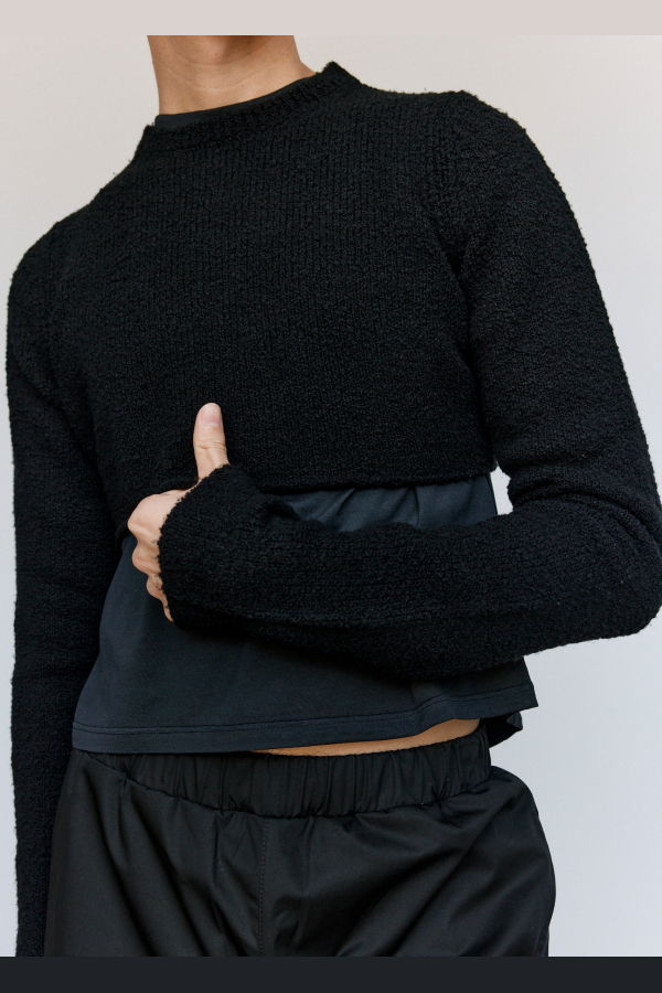 Rier Wool Boucle Roundneck Crop Sweater