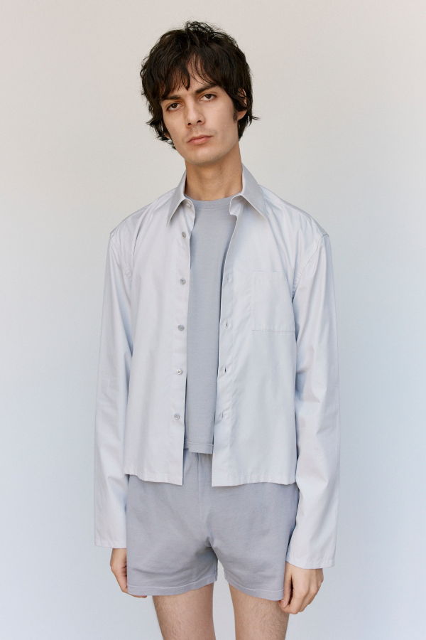 Rier Popeline Cotton Mini Shirt - Light Grey