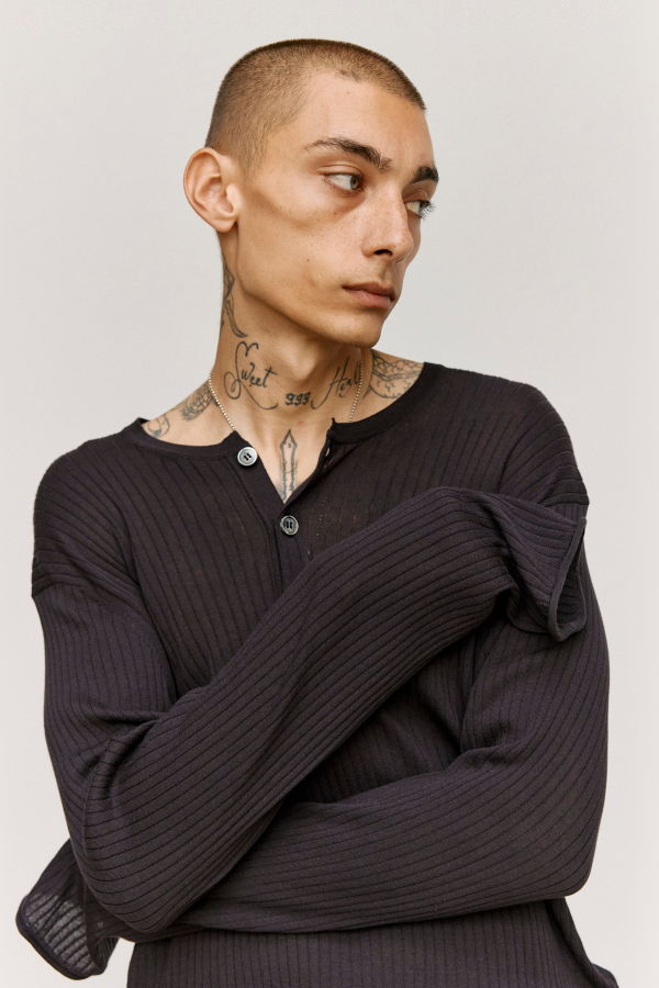 Our Legacy Noble Navy Cotton Crepe Fine Henley Tee