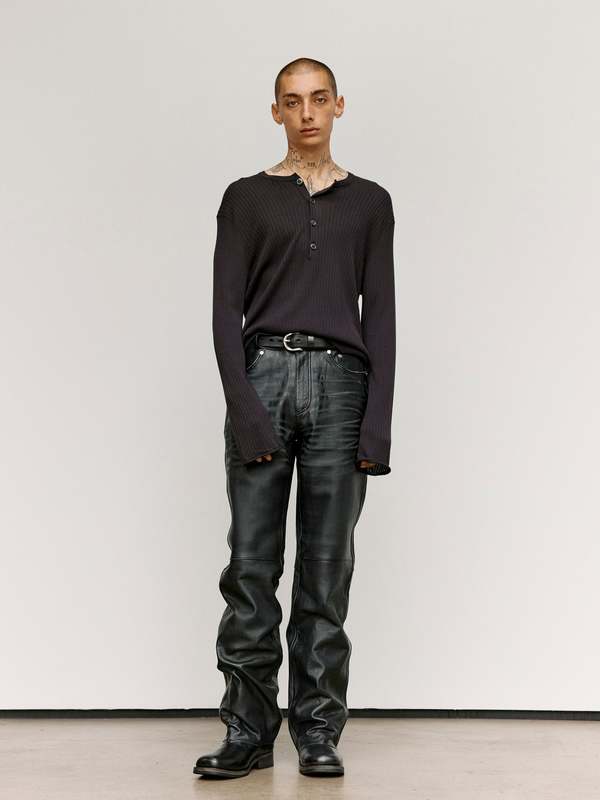 Our Legacy Noble Navy Cotton Crepe Fine Henley Tee | Garmentory