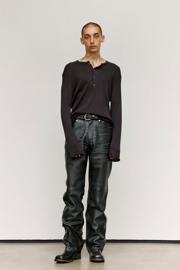 Our Legacy Noble Navy Cotton Crepe Fine Henley Tee
