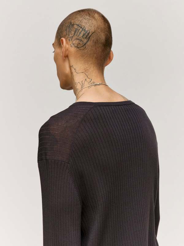 Our Legacy Noble Navy Cotton Crepe Fine Henley Tee | Garmentory