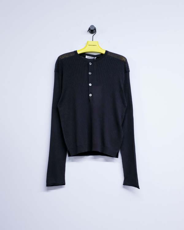 Our Legacy Noble Navy Cotton Crepe Fine Henley Tee | Garmentory