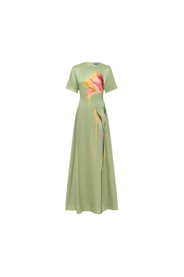 Leo Lin Alice Short Sleeve Maxi Dress - Tulip Print in Green