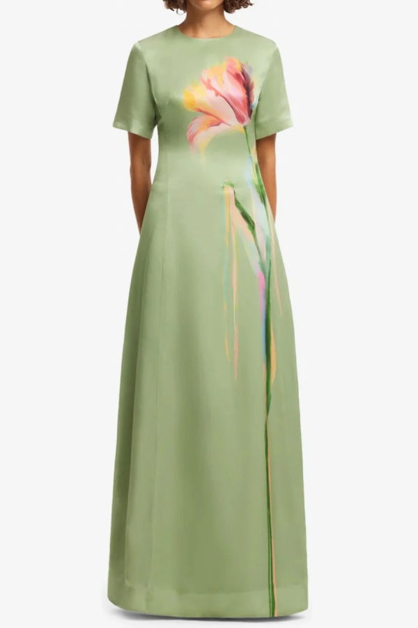 Leo Lin Alice Short Sleeve Maxi Dress - Tulip Print in Green