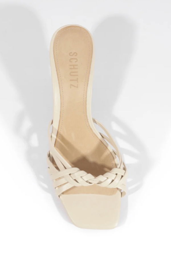 Schutz Tara Mule Mid Leather Sandal - Sugar White