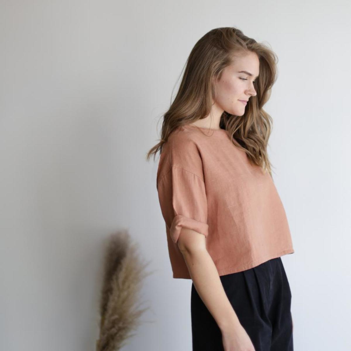 Symmetry and Grace Linen Crop Top - Terracotta - Image 1 of 3