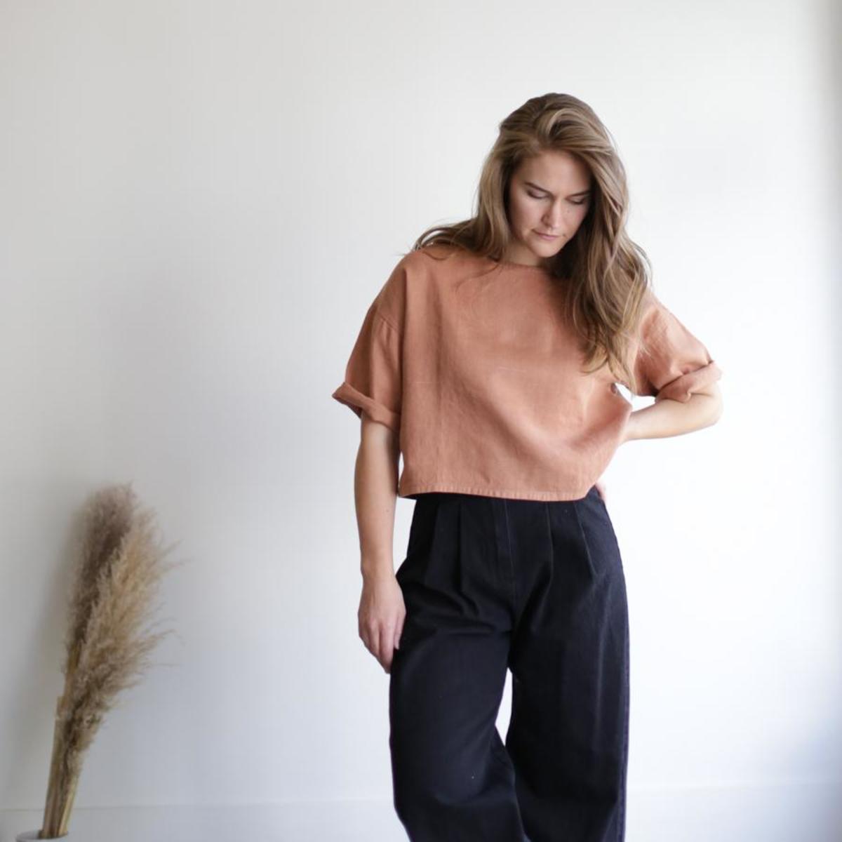 Symmetry and Grace Linen Crop Top - Terracotta - Image 2 of 3