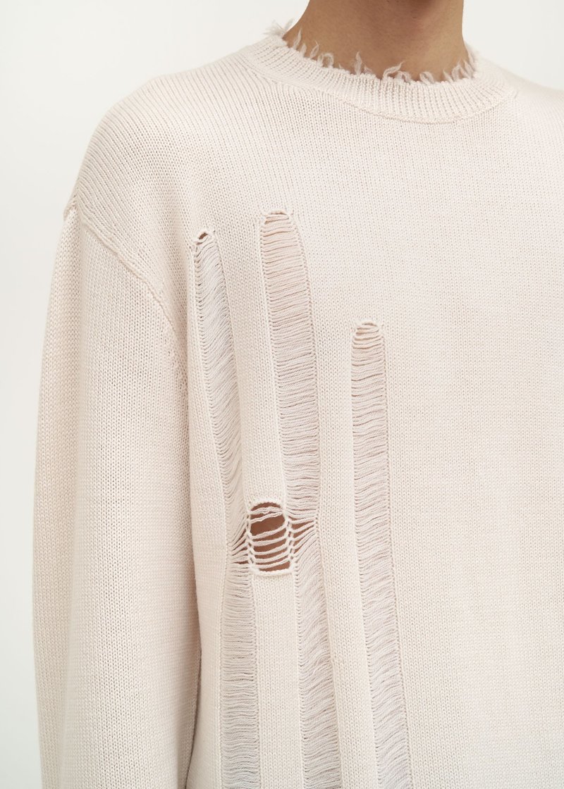 Helmut Lang Logo Distressed Knit Sweater - white | Garmentory