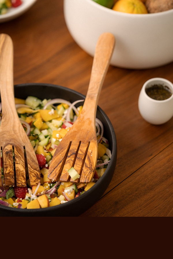 Gharyan Stoneware Natural Olive Wood Serving Spatula Forks Pair