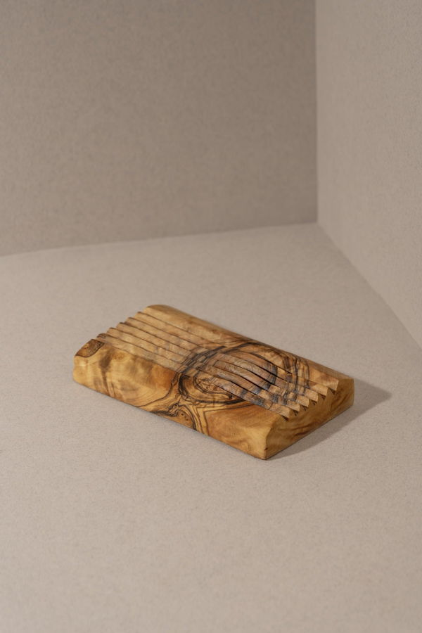 Gharyan Stoneware Natural Olive Wood Soap Holder