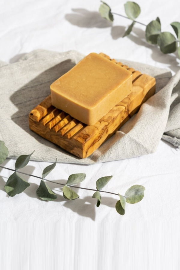Gharyan Stoneware Natural Olive Wood Soap Holder