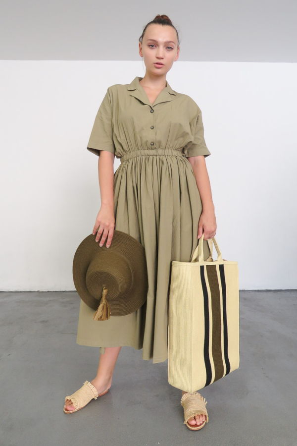 SAMUJI STRIPE TOTE - CREAM/KHAKI GREEN/BLACK