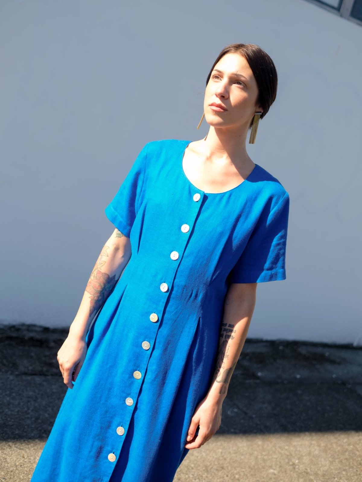 Rona Linen Emb Dress in Bluing