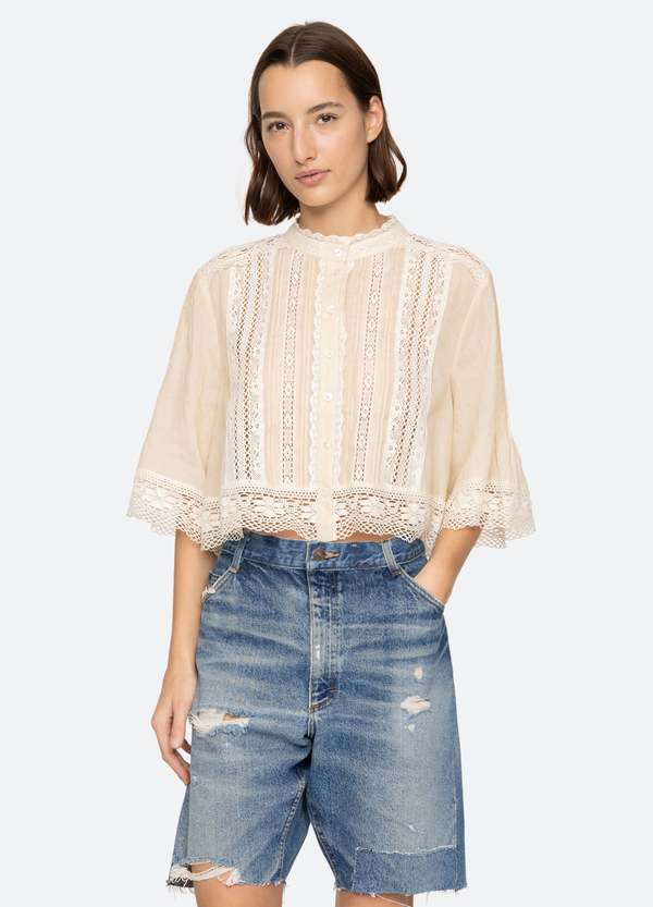 Sea NY Pippa Short Sleeve Top - Cream
