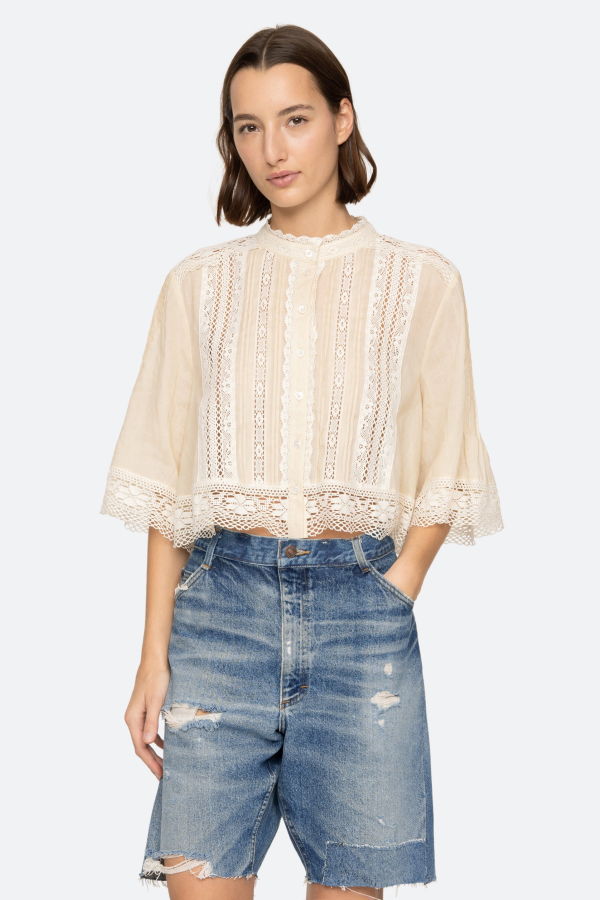 Sea NY Pippa Short Sleeve Top - Cream