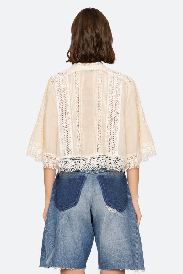 Sea NY Pippa Short Sleeve Top - Cream
