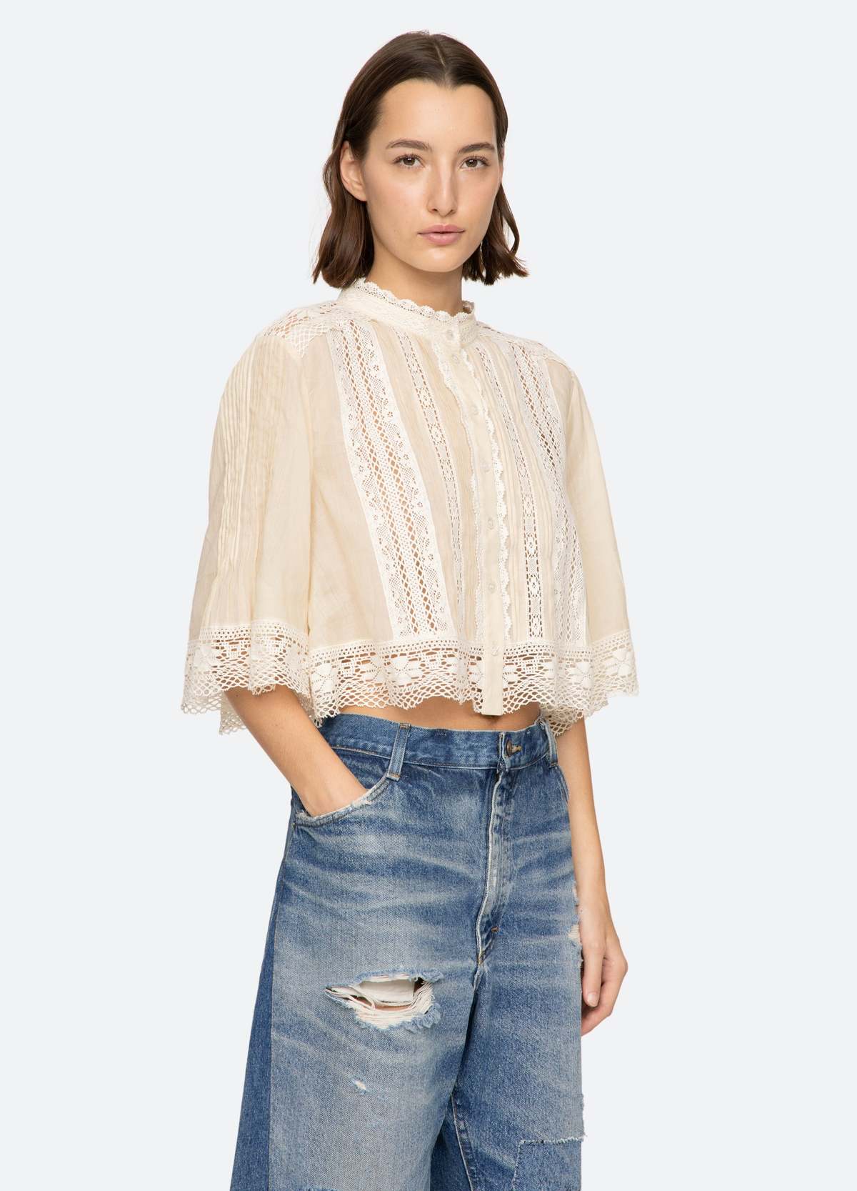 Sea NY Pippa Short Sleeve Top - Cream - Image 4 of 7