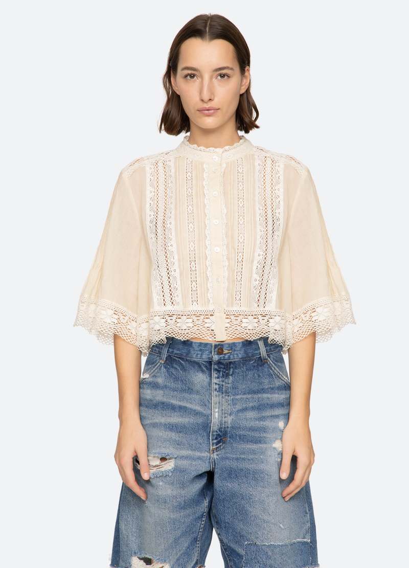 Sea NY Pippa Short Sleeve Top - Cream