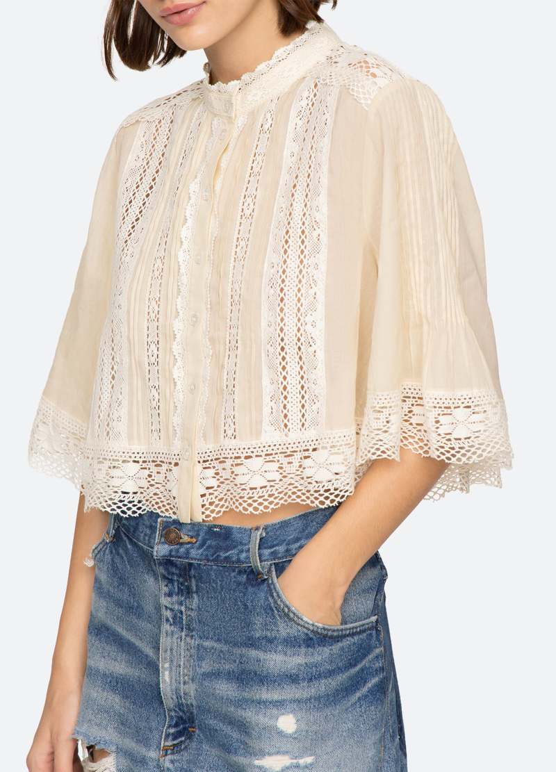 Sea NY Pippa Short Sleeve Top - Cream