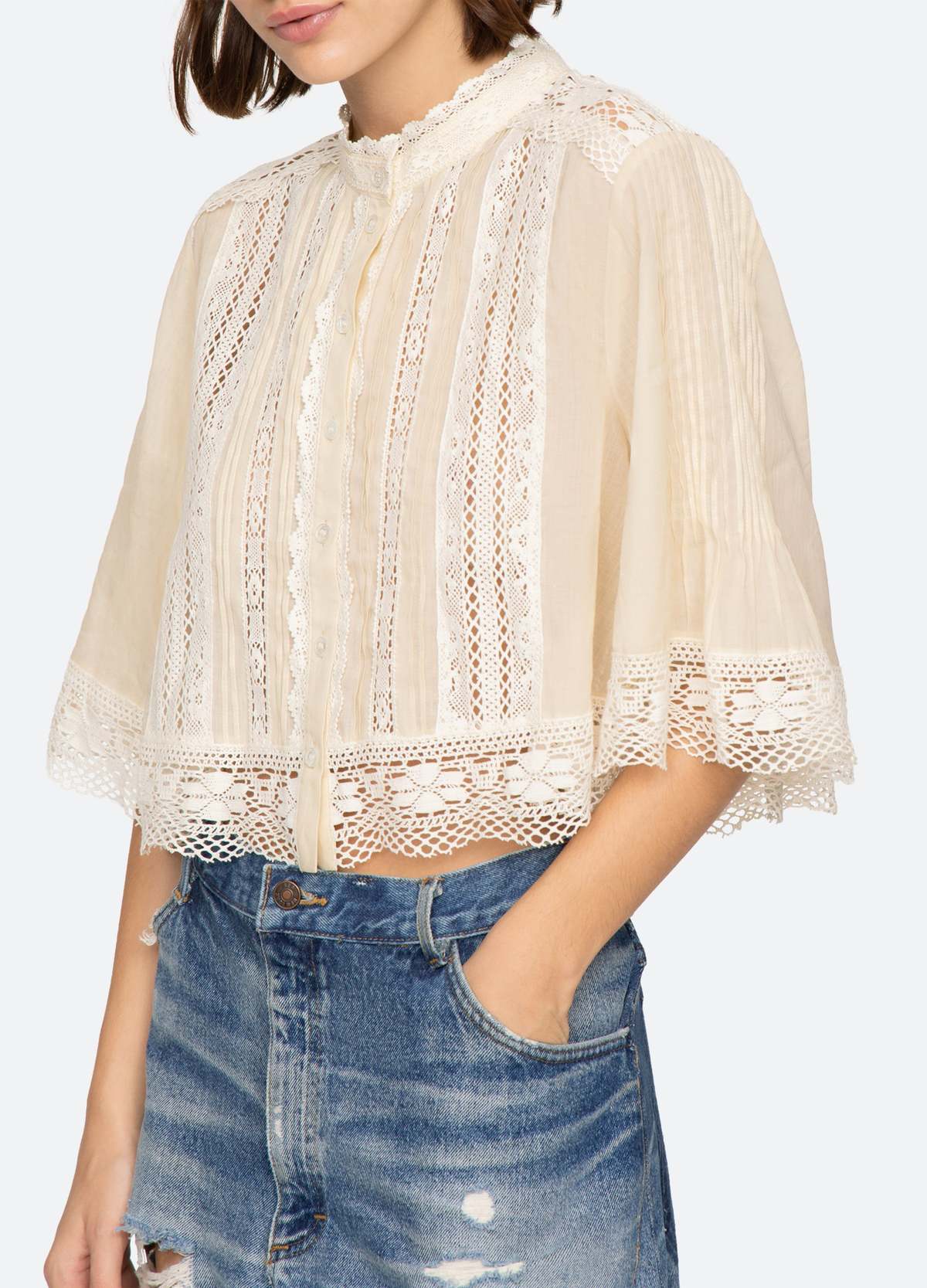 Sea NY Pippa Short Sleeve Top - Cream - Image 6 of 7