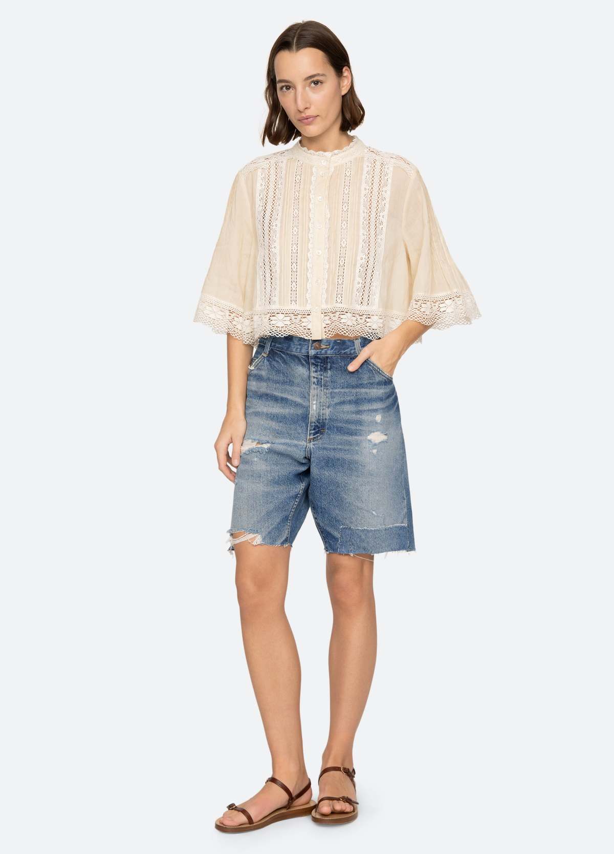 Sea NY Pippa Short Sleeve Top - Cream - Image 7 of 7