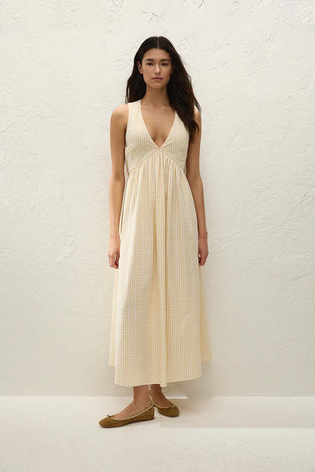 Felicite Gauze Boyfriend Maxi Dress - Navy Palm | Garmentory