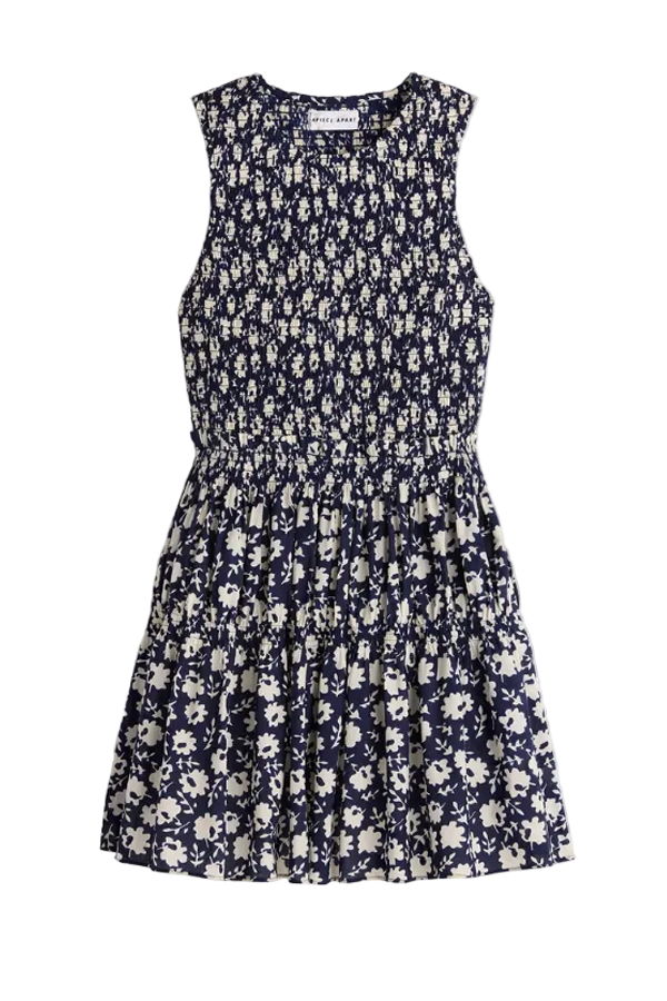 Apiece Apart Lore Smocked Mini Dress - Navy Floral Stamp