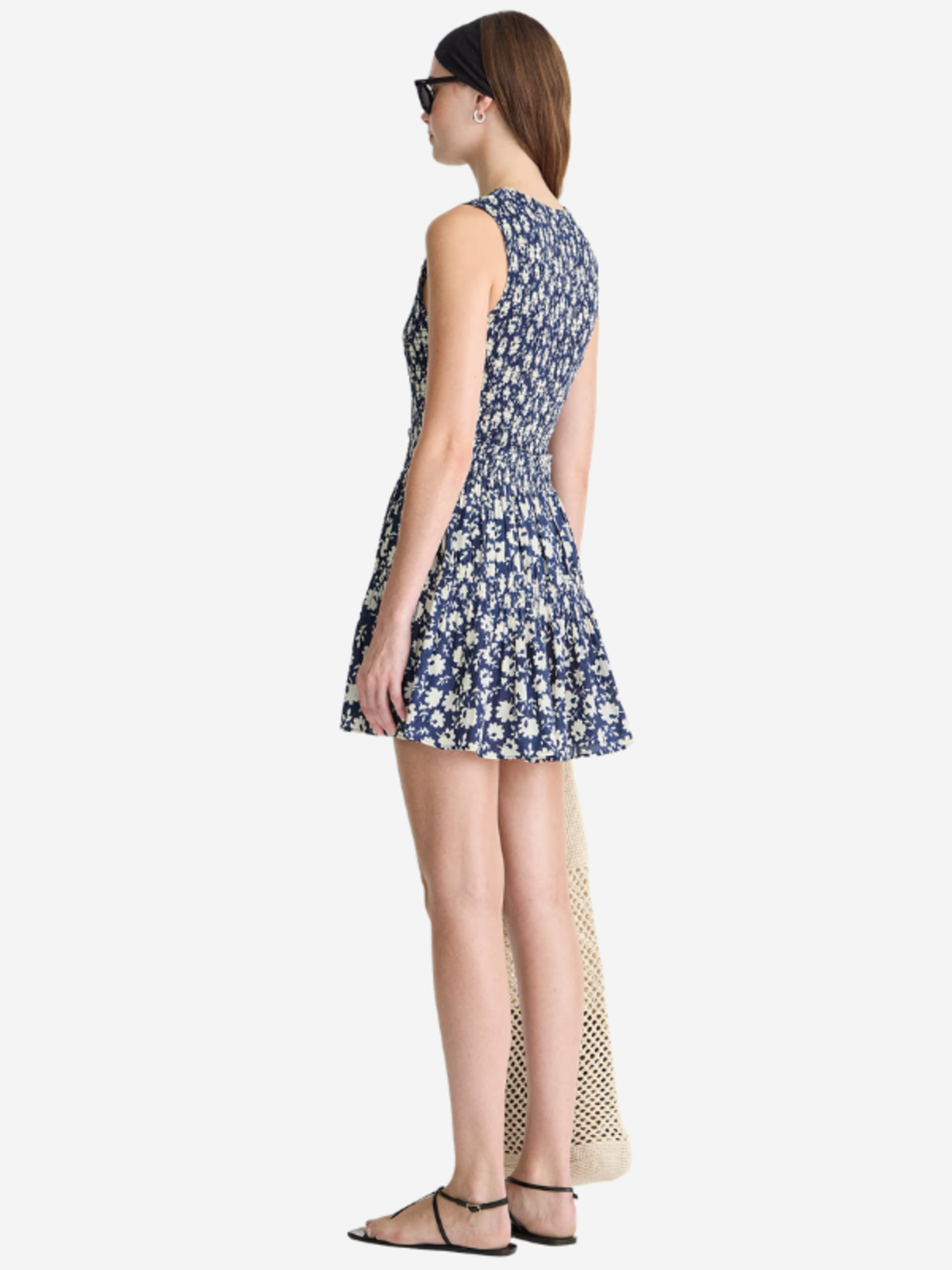 Apiece Apart Lore Smocked Mini Dress - Navy Floral Stamp - Image 3 of 4