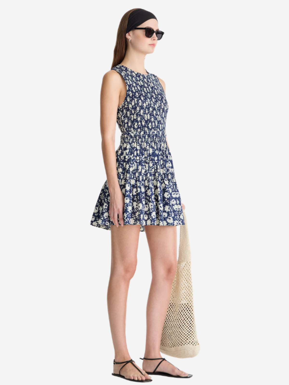 Apiece Apart Lore Smocked Mini Dress - Navy Floral Stamp - Image 4 of 4