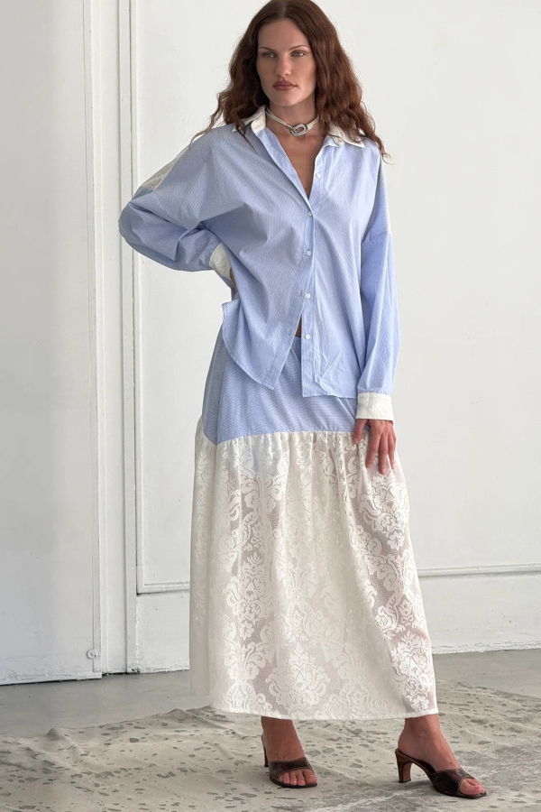 A Bronze Age Robbie Shirt Microstripe/Tabitha Lace
