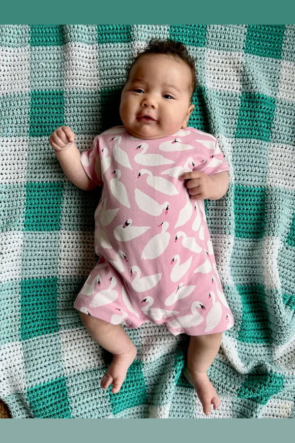 KIDS Lewis Baby Romper in Lemonade Swans