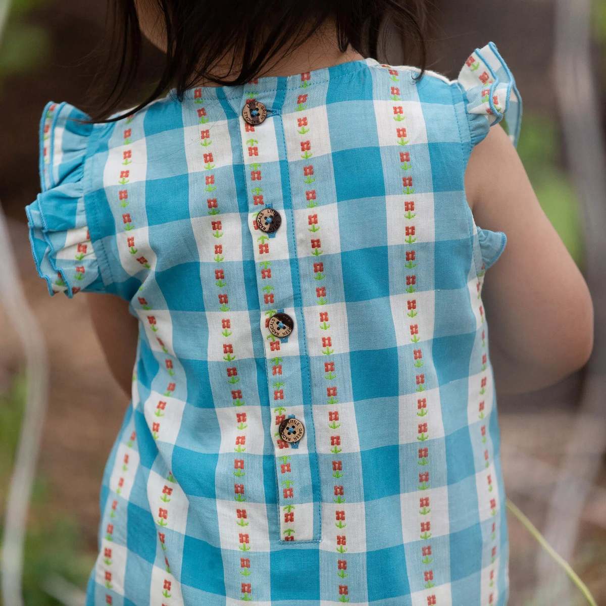KIDS Little Green Radicals Blue Flowers Frill Summer Romper - Image 3 of 8