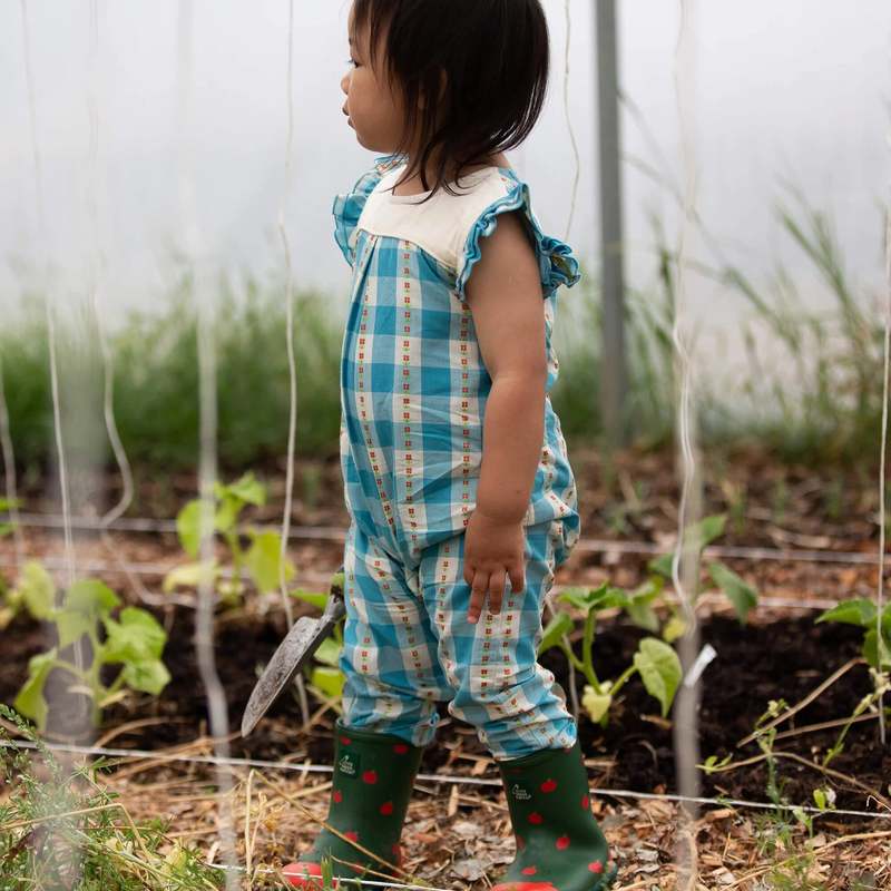 KIDS Little Green Radicals Blue Flowers Frill Summer Romper