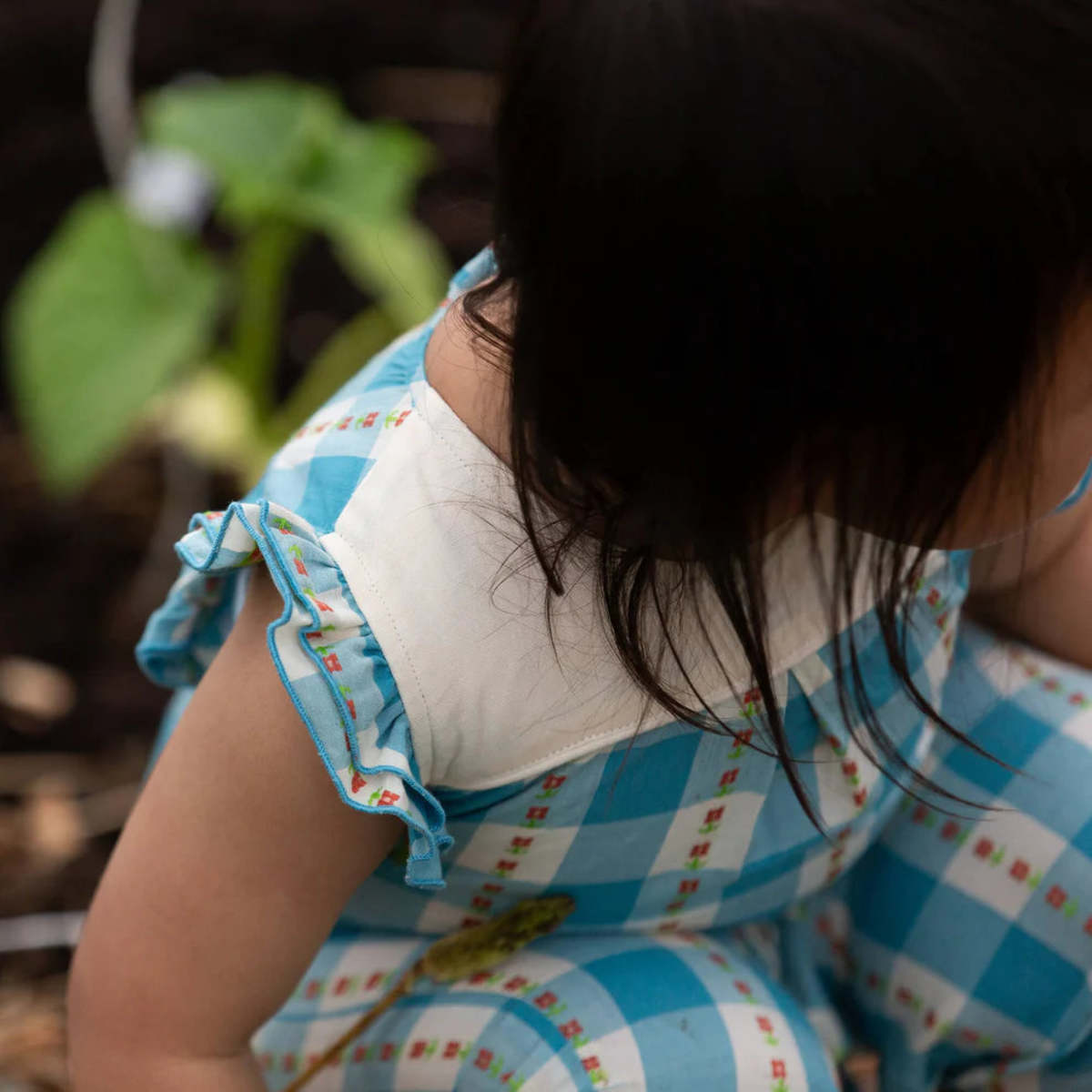 KIDS Little Green Radicals Blue Flowers Frill Summer Romper - Image 8 of 8