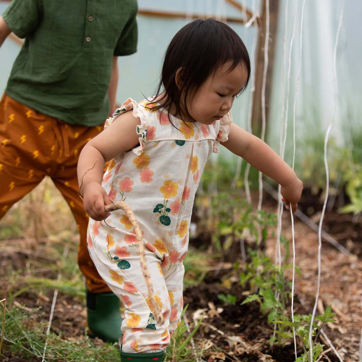 KIDS Little Green Radicals Flora Frill Summer Romper - Image 2 of 5