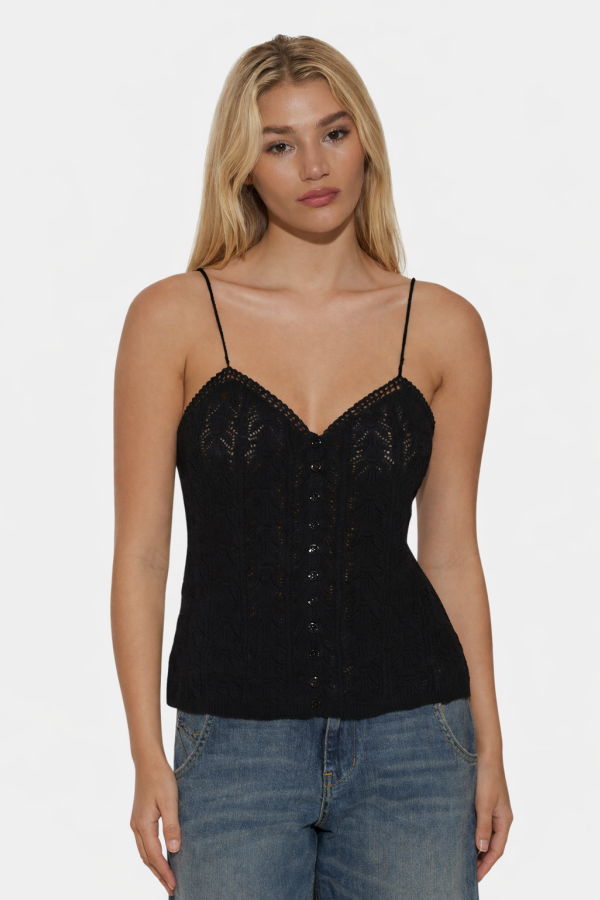 The Tile Club Aliza Crochet Cami - Black