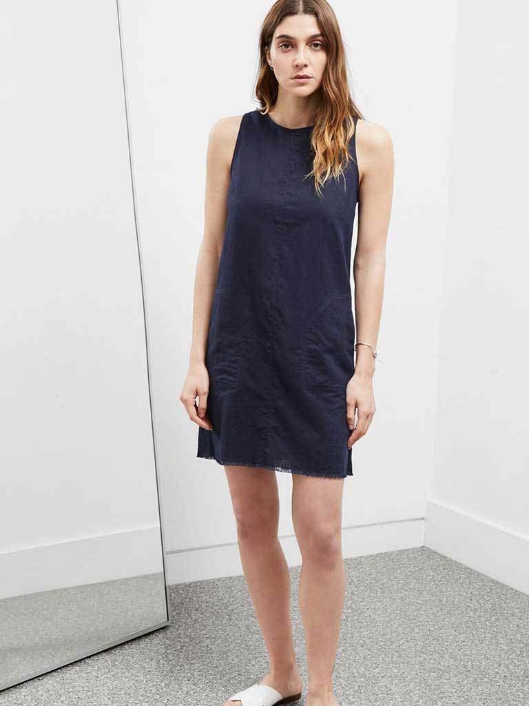 chinese dress ladies Women's Daisy Linen Dress Navy main image 0