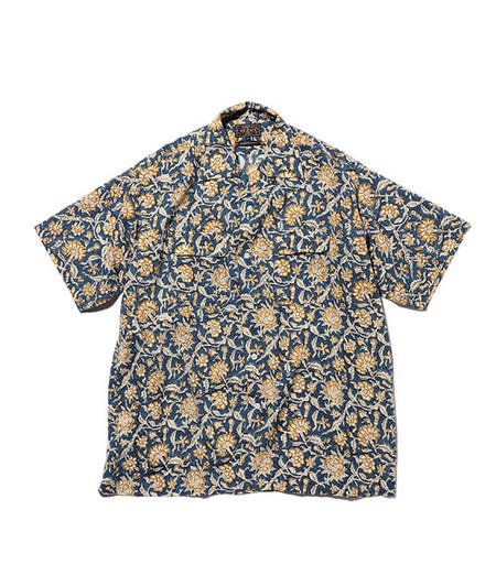 Beams Plus Short Sleeve Open Collar Block Print 30/1 top - BEIGE