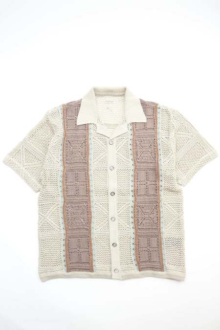 Kapital 7G Crochet Knit TENNESSEE Aloha Polo - Blue | Garmentory