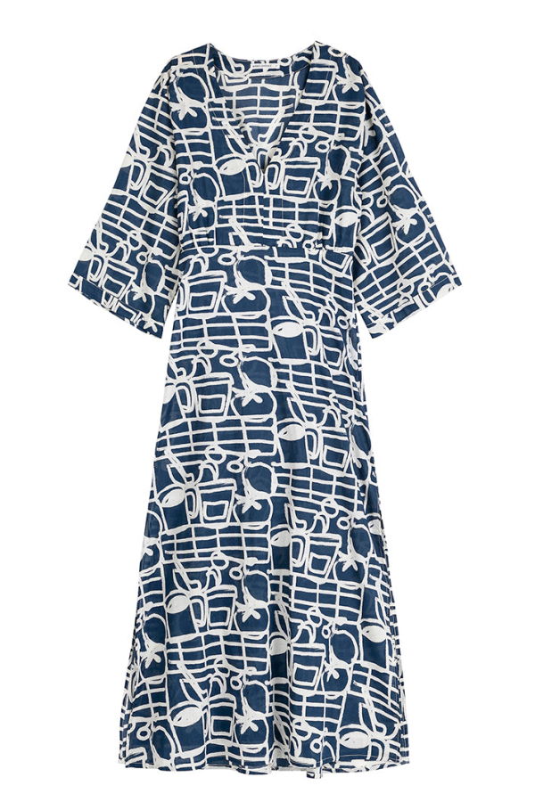 Bobo Choses V-Neck Dress Cookery Festival Print - Navy Blue
